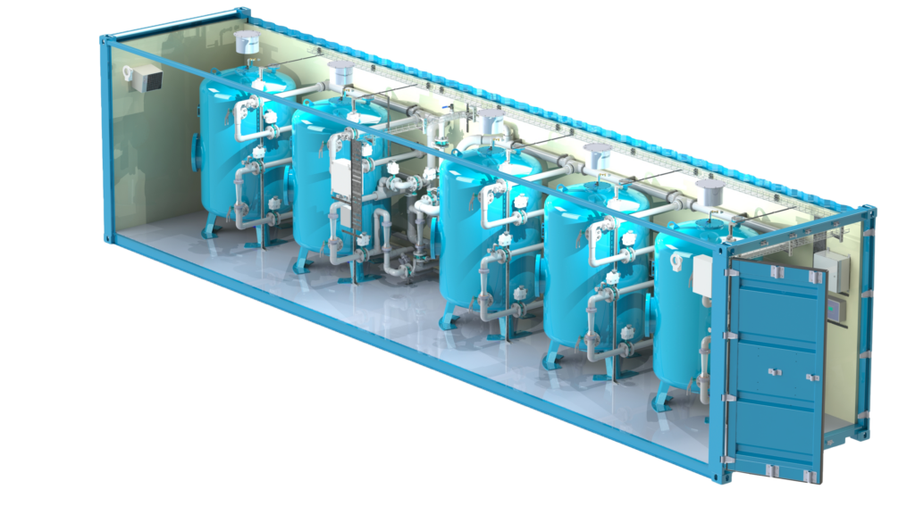 Plug-and-play containerized systems delivered to costumer sites including FlexKarb-S and FlexKarb-C systems