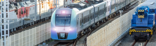Train driving towards the train station