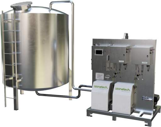 An ozone system with a complementary tank used for treating pharmaceuticals